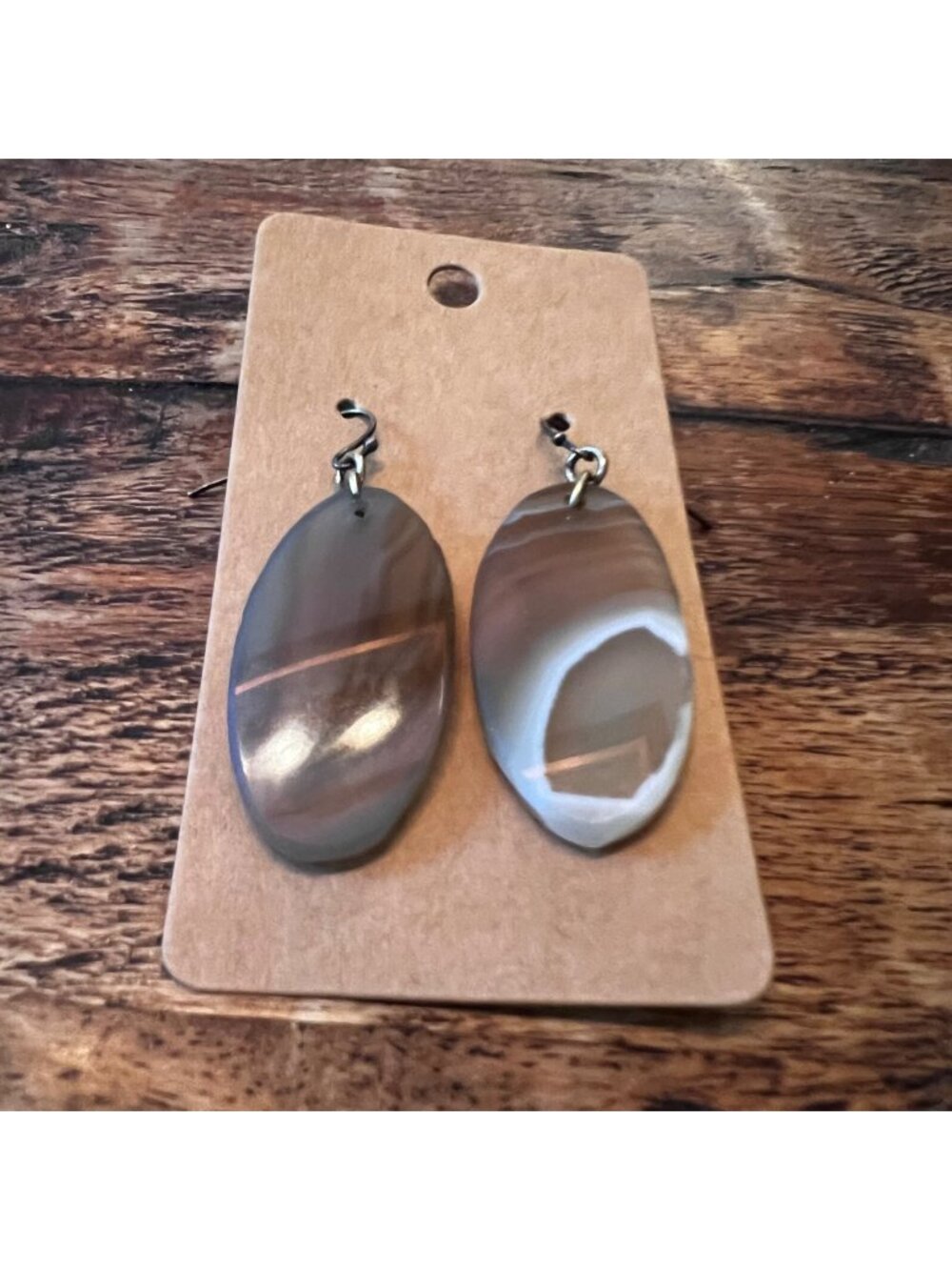 Tan Agate Slab Earrings 1.5 Inch